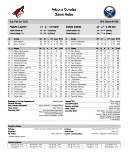 Arizona Coyotes Game Notes