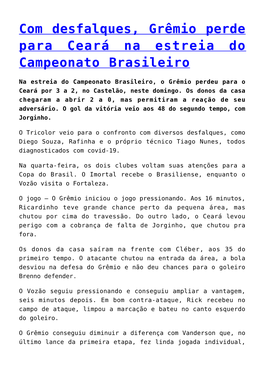 Santos Só Empata Com O Ceará E Vê G-6 Do Brasileirão Mais Distante