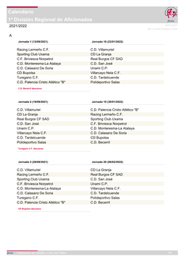 1ª División Regional De Aficionados Calendario