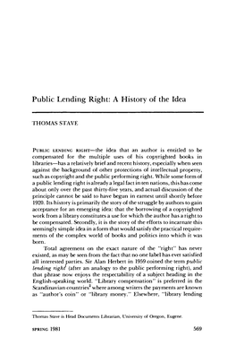 Public Lending Right: a History of the Idea