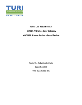 Toxics Use Reduction Act CERCLA Phthalate Ester Category MA TURA