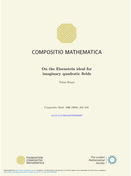 On the Eisenstein Ideal for Imaginary Quadratic Fields