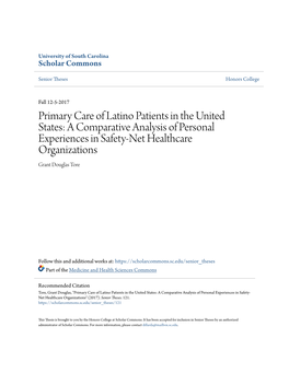 Primary Care of Latino Patients in the United States: a Comparative Analysis of Personal Experiences in Safety-Net Healthcare Organizations Grant Douglas Tore