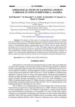 Serological Study of Salmonella Dublin Carriage in Cows in Khenchela, Algeria