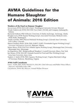 AVMA Guidelines for the Humane Slaughter of Animals: 2016 Edition