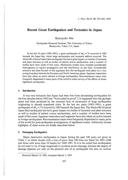 Recent Great Earthquakes and Tectonics in Japan