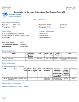 Description of Services Ordered and Certification Form 471 FCC Form