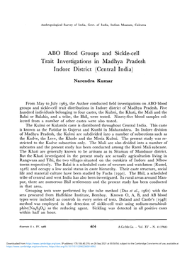 ABO Blood Groups and Sickle-Cell Trait Investigations in Madhya Pradesh Indore District (Central India)