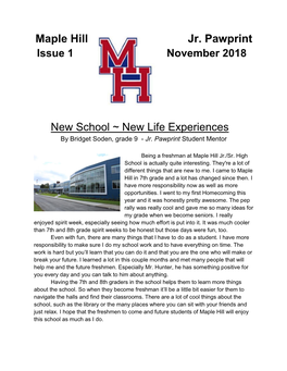 Maple Hill Jr. Pawprint Issue 1 November 2018