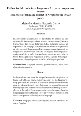 Los Poemas Lonccos Evidences of Language Contact in Arequipa