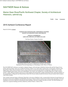 2015 Ashland Conference Report | SAH*MDR News & Notices