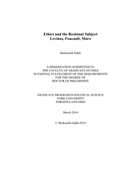 Ethics and the Resistant Subject Levinas, Foucault, Marx