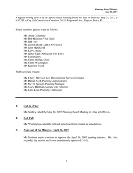 A Regular Meeting of the City of Daytona Beach Planning Board Was Held on Thursday, May 24, 2007, at 6:00 PM in City Hall Commission Chambers, 301 S