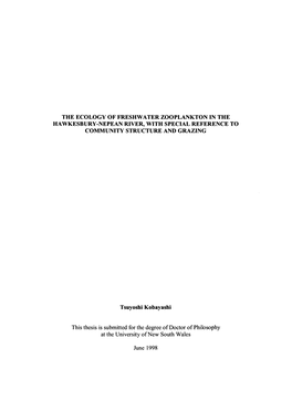 The Ecology of Freshwater Zooplankton in the Hawkesbury-Nepean River, with Special Reference to Community Structure and Grazing