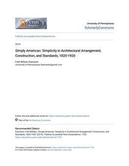 Simplicity in Architectural Arrangement, Construction, and Standards, 1820-1920