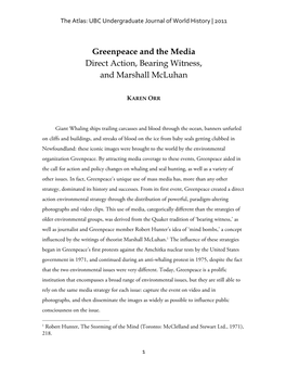 Karen Orr: Greenpeace and the Media – Direct Action, Bearing Witness, and Marshall Mcluhan