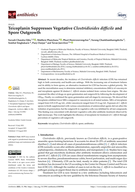 Teicoplanin Suppresses Vegetative Clostridioides Difficile and Spore