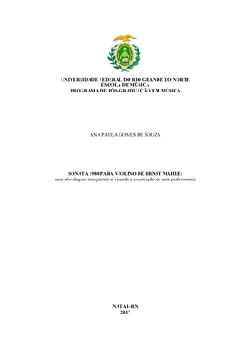 Universidade Federal Do Rio Grande Do Norte Escola De Música Programa De Pós-Graduação Em Música