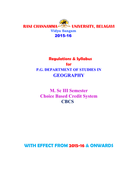 GEOGRAPHY M. Sc III Semester Choice Based Credit System CBCS