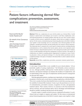 Patient Factors Influencing Dermal Filler Complications: Prevention, Assessment, and Treatment