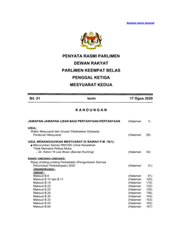 Penyata Rasmi Parlimen Dewan Rakyat Parlimen Keempat Belas Penggal Ketiga Mesyuarat Kedua