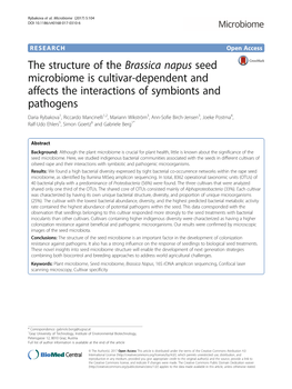 The Structure of the Brassica Napus Seed Microbiome Is Cultivar