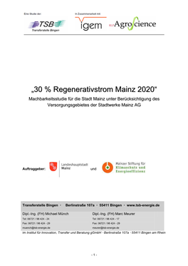 „30 % Regenerativstrom Mainz 2020“ Machbarkeitsstudie Für Die Stadt Mainz