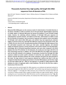 Thousands of Primer-Free, High-Quality, Full-Length SSU Rrna Sequences from All Domains of Life