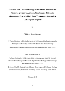 Genetics and Thermal Biology of Littorinid Snails of The