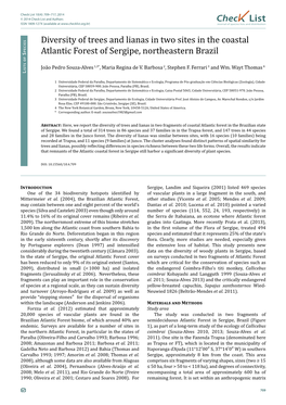 Chec List Diversity of Trees and Lianas in Two Sites in the Coastal Atlantic