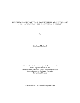 Building Capacity to Live and Work Together at an Ecovillage in Support of Sustainable Community: a Case Study