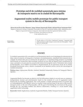 Prototipo Móvil De Realidad Aumentada Para Sistema De Transporte Masivo En La Ciudad De Barranquilla