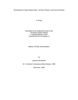 Development in New Orleans East: Its Past, Present, and Future Potential
