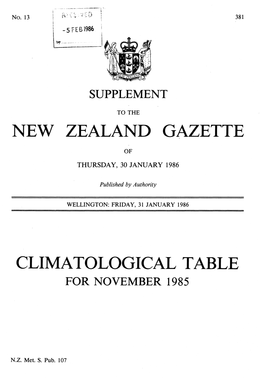 New Zealand Gazette Climatological Table