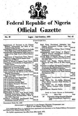 Federal Republic of Nigeria Flicial Gazette