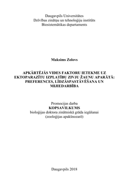 Daugavpils Universitātes Dzīvības Zinātņu Un Tehnoloģiju Institūts Biosistemātikas Departaments Maksims Zolovs APKĀRTĒ