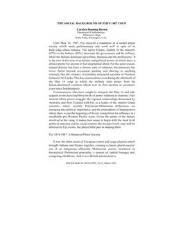 THE SOCIAL BACKGROUND of FIJI's 1987 COUP Carolyn Henning