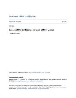 Causes of the Confederate Invasion of New Mexico