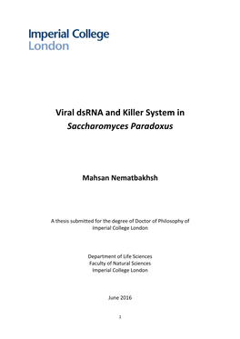 Viral Dsrna and Killer System in Saccharomyces Paradoxus