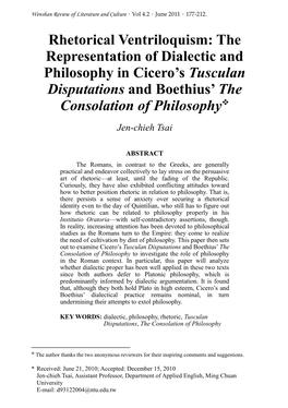 The Representation of Dialectic and Philosophy in Cicero's Tusculan