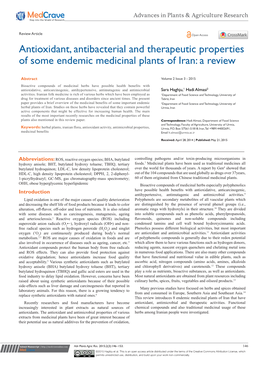 Antioxidant, Antibacterial and Therapeutic Properties of Some Endemic Medicinal Plants of Iran: a Review