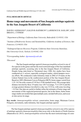 Home Range of San Joaquin Antelope Squirrel 319
