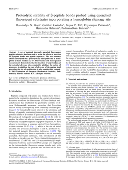 Proteolytic Stability of L-Peptide Bonds Probed Using Quenched £Uorescent Substrates Incorporating a Hemoglobin Cleavage Site