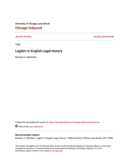 Legitim in English Legal History