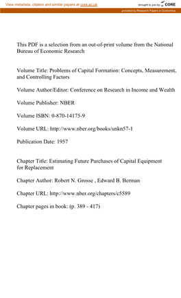 Estimating Future Purchases of Capital Equipment for Replacement