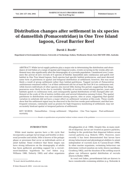 Distribution Changes After Settlement in Six Species of Damselfish (Pomacentridae) in One Tree Island Lagoon, Great Barrier Reef