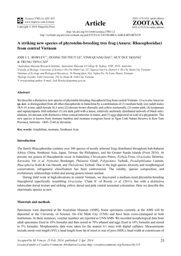 A Striking New Species of Phytotelm-Breeding Tree Frog (Anura: Rhacophoridae) from Central Vietnam