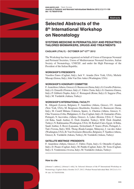 Selected Abstracts of the 8Th International Workshop on Neonatology