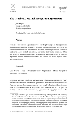 The Israel-PLO Mutual Recognition Agreement