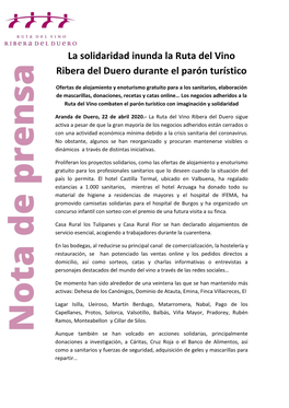 La Solidaridad Inunda La Ruta Del Vino Ribera Del Duero Durante El Parón Turístico